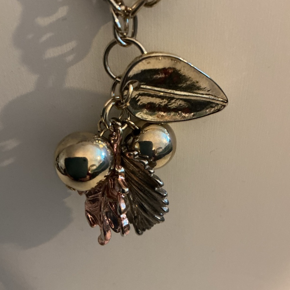 Autumn Themed Vintage Gold, Silver and Rose Tone Pendant Necklace